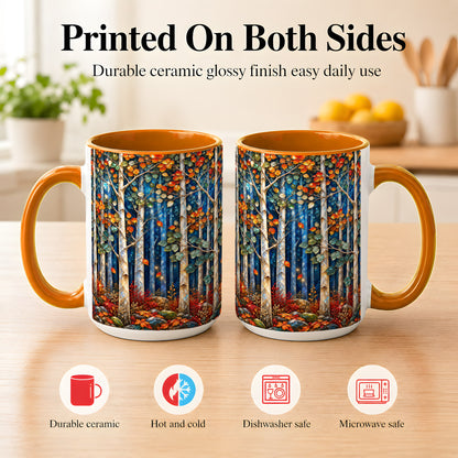 #pl[15oz|Orange] Luminous Birch Forest Coffee Mug, Autumn Mosaic Mug, Ceramic Cup
