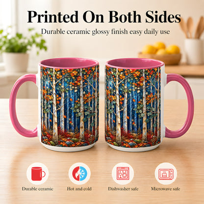 #pl[15oz|Pink] Luminous Birch Forest Coffee Mug, Autumn Mosaic Mug, Ceramic Cup
