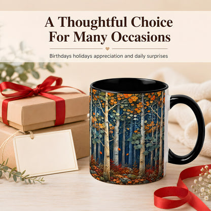 #pl[11oz|Black] Painterly Birch Grove Coffee Mug, Autumn Woodland Mug, Ceramic Cup
