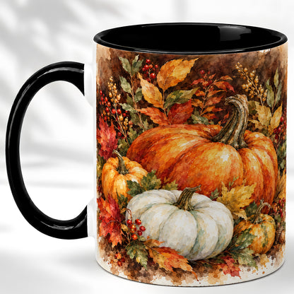 #pl[11oz|Black] Autumn Pumpkin Harvest Coffee Mug, Fall Pumpkin Mug, Ceramic Cup