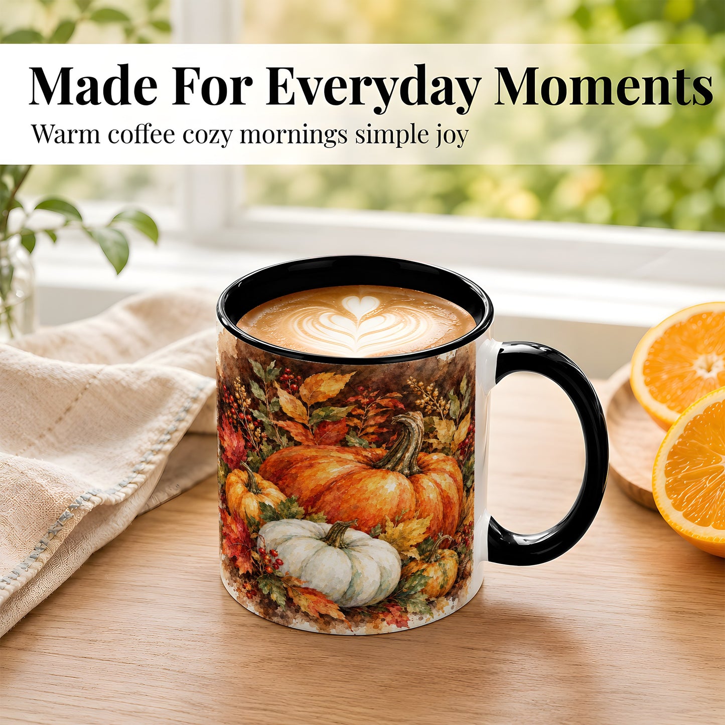 #pl[11oz|Black] Autumn Pumpkin Harvest Coffee Mug, Fall Pumpkin Mug, Ceramic Cup