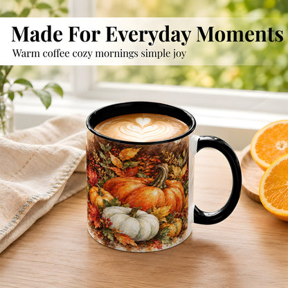 #pl[11oz|Black] Autumn Pumpkin Harvest Coffee Mug, Fall Pumpkin Mug, Ceramic Cup