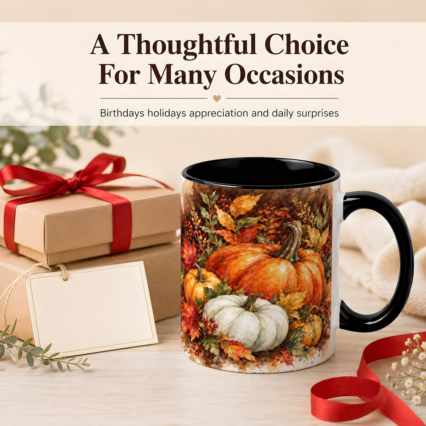 #pl[11oz|Black] Autumn Pumpkin Harvest Coffee Mug, Fall Pumpkin Mug, Ceramic Cup