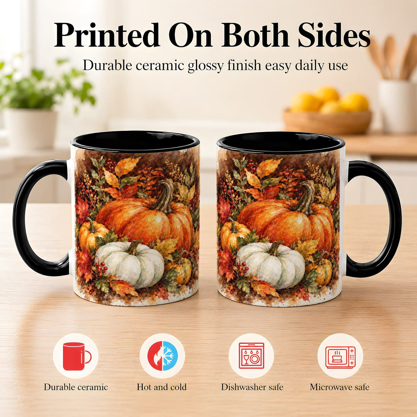 #pl[11oz|Black] Autumn Pumpkin Harvest Coffee Mug, Fall Pumpkin Mug, Ceramic Cup