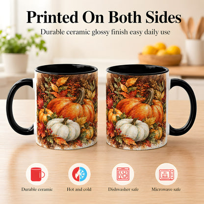 #pl[11oz|Black] Autumn Pumpkin Harvest Coffee Mug, Fall Pumpkin Mug, Ceramic Cup