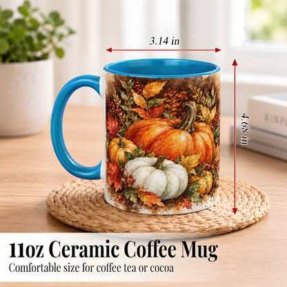 #pl[11oz|Blue] Autumn Pumpkin Harvest Coffee Mug, Fall Pumpkin Mug, Ceramic Cup