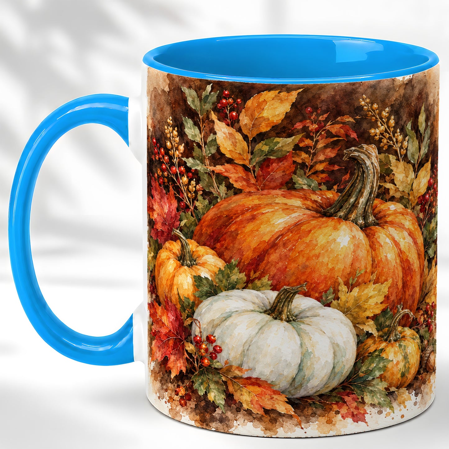 #pl[11oz|Blue] Autumn Pumpkin Harvest Coffee Mug, Fall Pumpkin Mug, Ceramic Cup