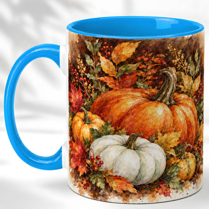 #pl[11oz|Blue] Autumn Pumpkin Harvest Coffee Mug, Fall Pumpkin Mug, Ceramic Cup