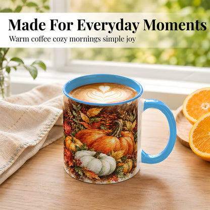 #pl[11oz|Blue] Autumn Pumpkin Harvest Coffee Mug, Fall Pumpkin Mug, Ceramic Cup