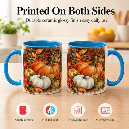 #pl[11oz|Blue] Autumn Pumpkin Harvest Coffee Mug, Fall Pumpkin Mug, Ceramic Cup