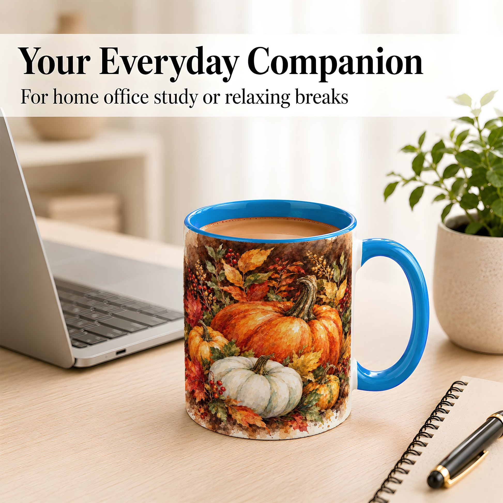 #pl[11oz|Blue] Autumn Pumpkin Harvest Coffee Mug, Fall Pumpkin Mug, Ceramic Cup