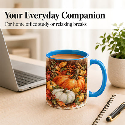 #pl[11oz|Blue] Autumn Pumpkin Harvest Coffee Mug, Fall Pumpkin Mug, Ceramic Cup