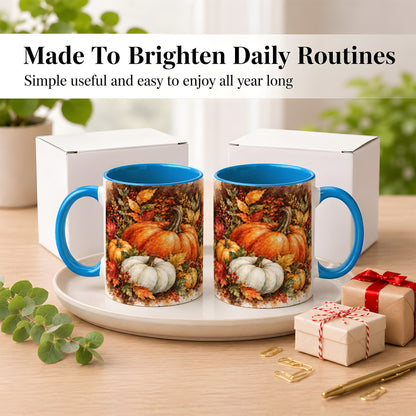 #pl[11oz|Blue] Autumn Pumpkin Harvest Coffee Mug, Fall Pumpkin Mug, Ceramic Cup