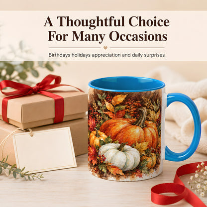 #pl[11oz|Blue] Autumn Pumpkin Harvest Coffee Mug, Fall Pumpkin Mug, Ceramic Cup