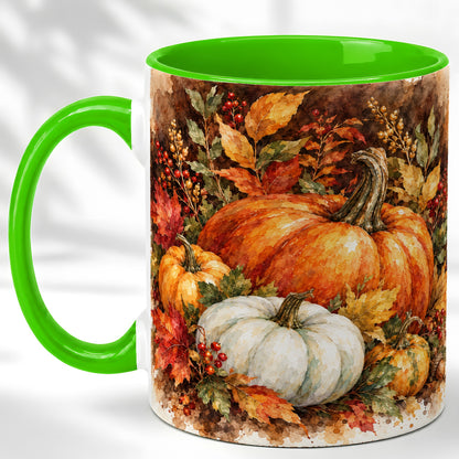 #pl[11oz|Green] Autumn Pumpkin Harvest Coffee Mug, Fall Pumpkin Mug, Ceramic Cup