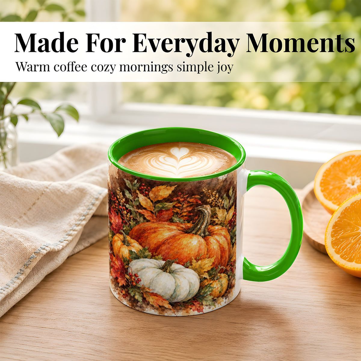 #pl[11oz|Green] Autumn Pumpkin Harvest Coffee Mug, Fall Pumpkin Mug, Ceramic Cup