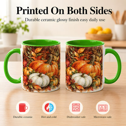 #pl[11oz|Green] Autumn Pumpkin Harvest Coffee Mug, Fall Pumpkin Mug, Ceramic Cup