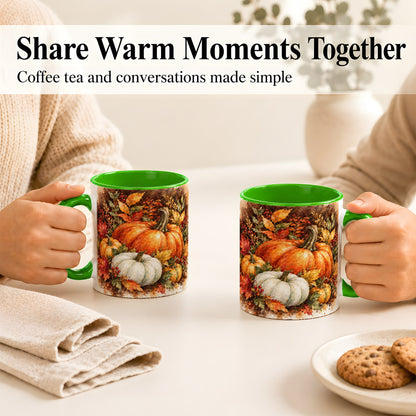 #pl[11oz|Green] Autumn Pumpkin Harvest Coffee Mug, Fall Pumpkin Mug, Ceramic Cup