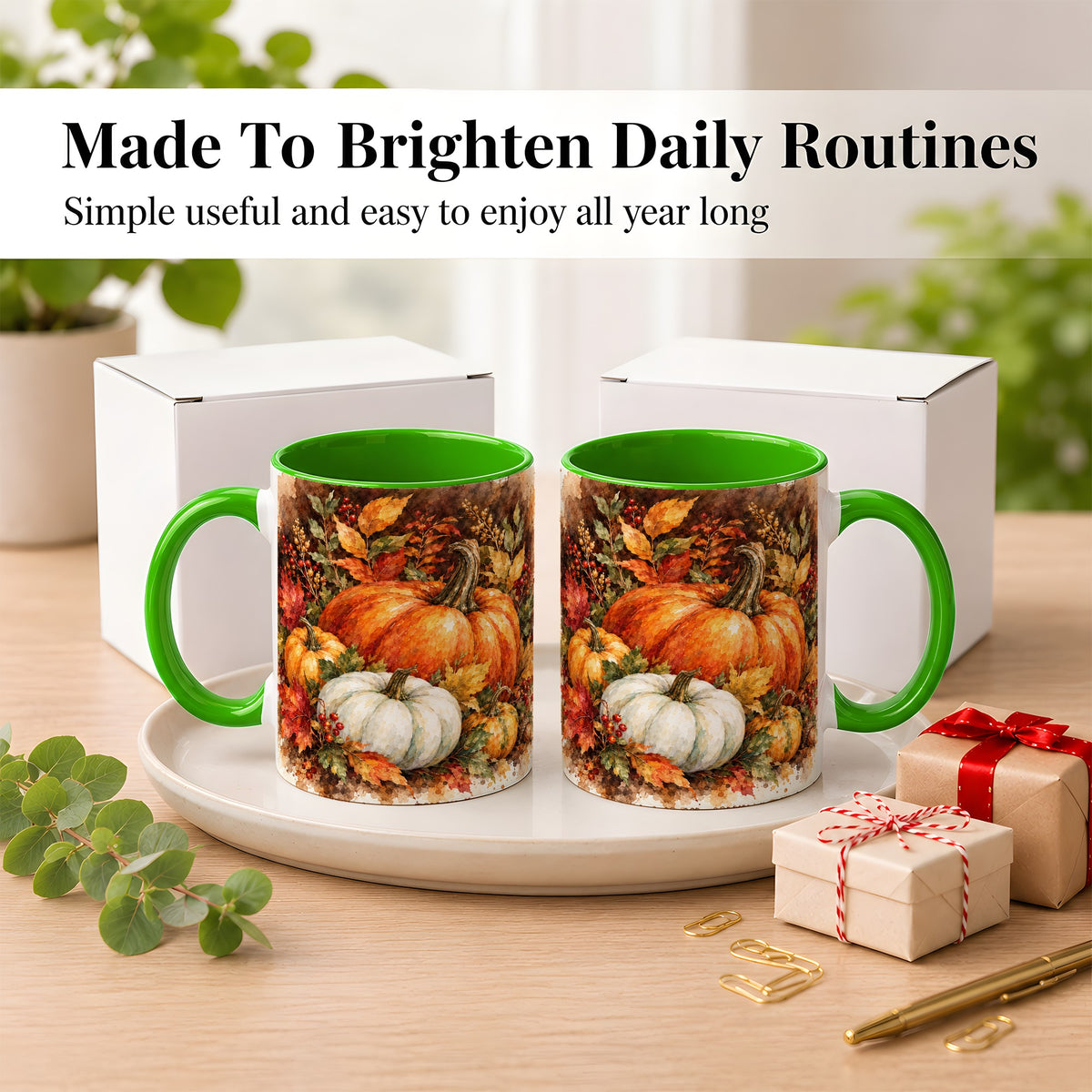 #pl[11oz|Green] Autumn Pumpkin Harvest Coffee Mug, Fall Pumpkin Mug, Ceramic Cup