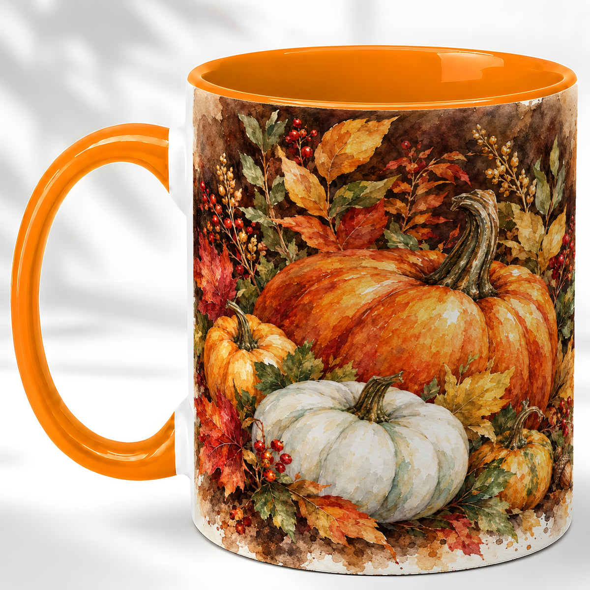 #pl[11oz|Orange] Autumn Pumpkin Harvest Coffee Mug, Fall Pumpkin Mug, Ceramic Cup