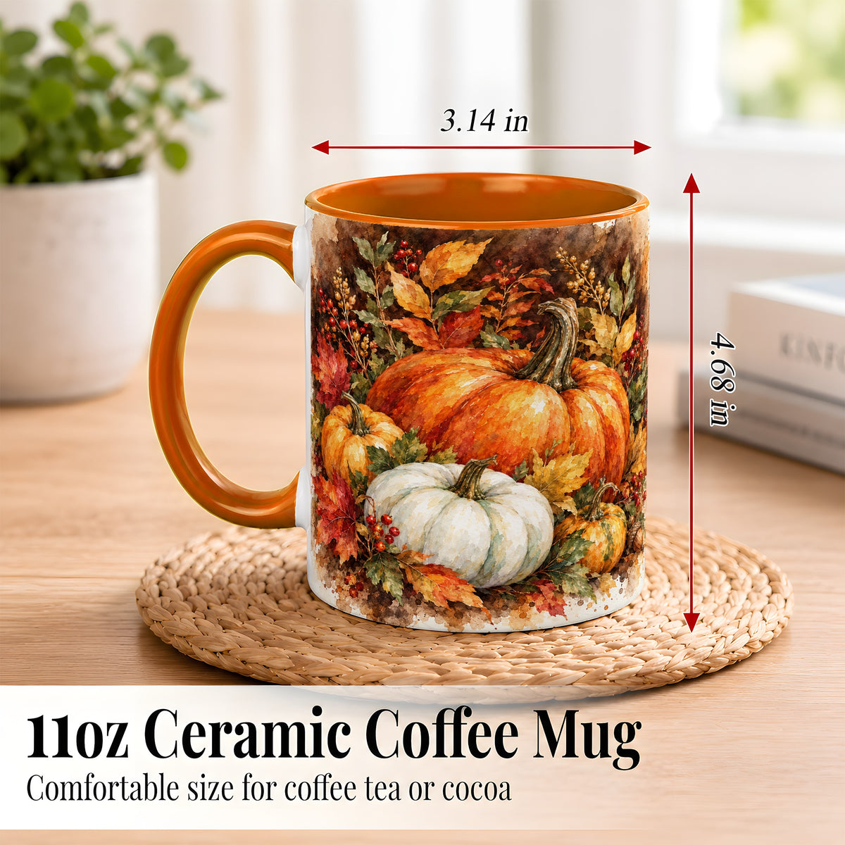 #pl[11oz|Orange] Autumn Pumpkin Harvest Coffee Mug, Fall Pumpkin Mug, Ceramic Cup