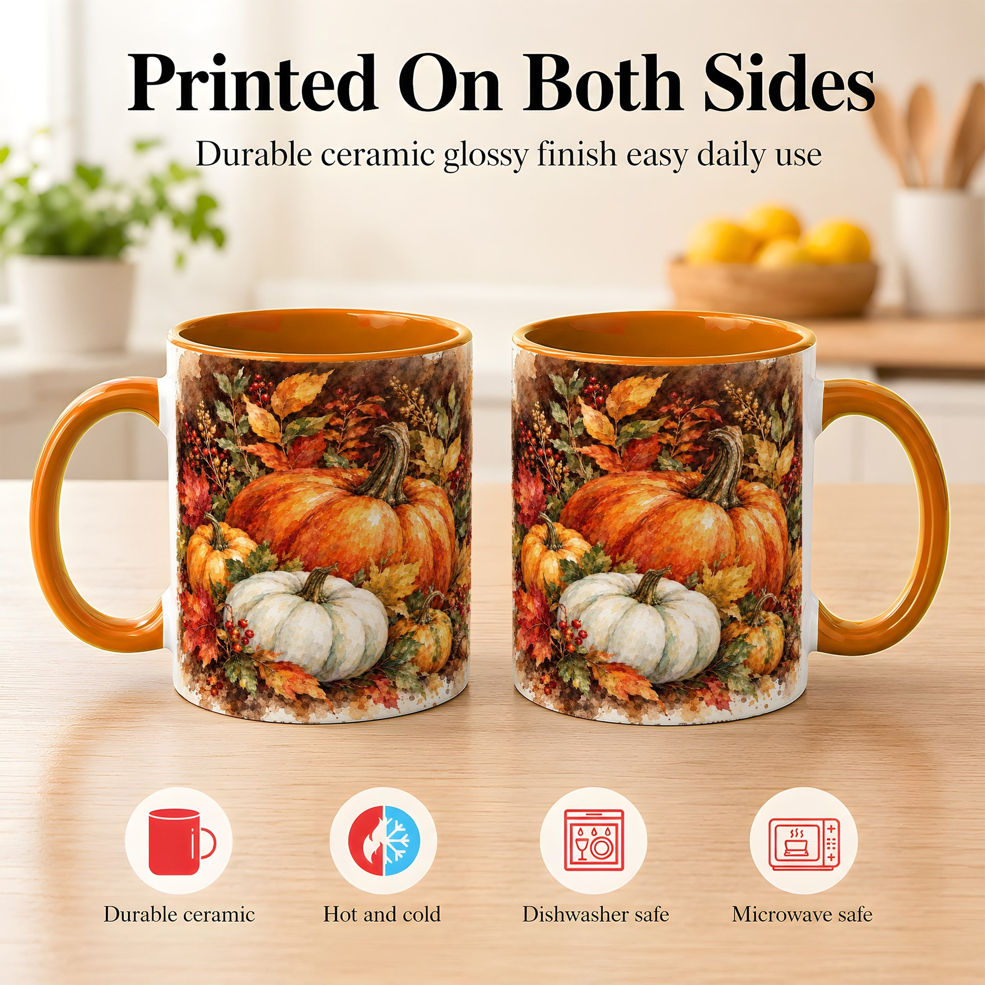 #pl[11oz|Orange] Autumn Pumpkin Harvest Coffee Mug, Fall Pumpkin Mug, Ceramic Cup