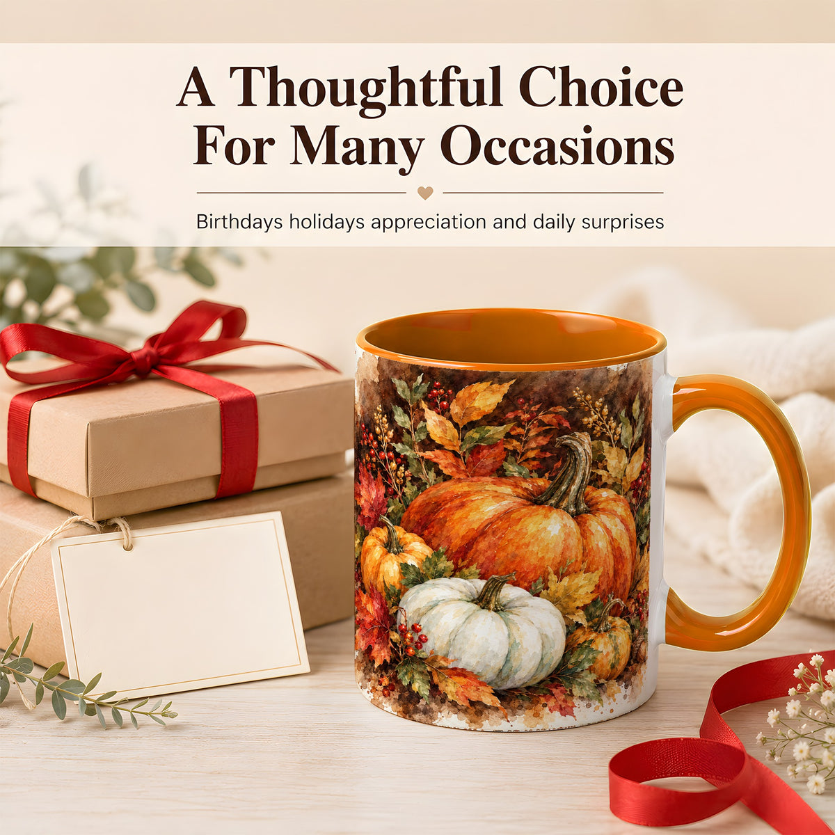 #pl[11oz|Orange] Autumn Pumpkin Harvest Coffee Mug, Fall Pumpkin Mug, Ceramic Cup