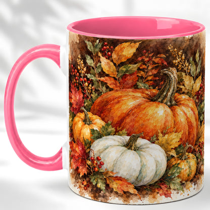 #pl[11oz|Pink] Autumn Pumpkin Harvest Coffee Mug, Fall Pumpkin Mug, Ceramic Cup