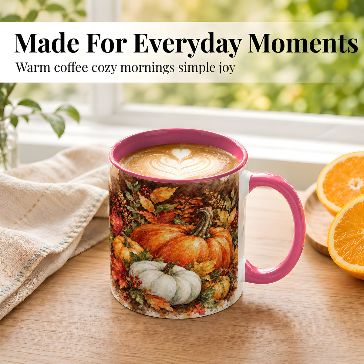 #pl[11oz|Pink] Autumn Pumpkin Harvest Coffee Mug, Fall Pumpkin Mug, Ceramic Cup