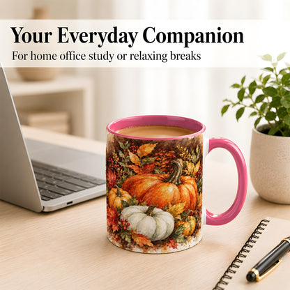 #pl[11oz|Pink] Autumn Pumpkin Harvest Coffee Mug, Fall Pumpkin Mug, Ceramic Cup