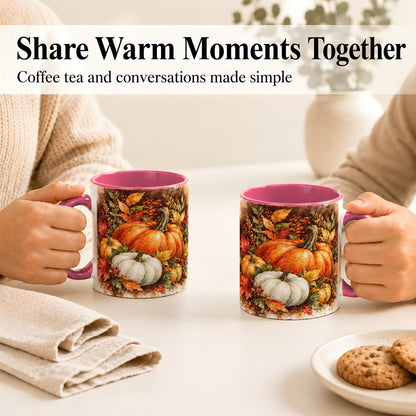 #pl[11oz|Pink] Autumn Pumpkin Harvest Coffee Mug, Fall Pumpkin Mug, Ceramic Cup