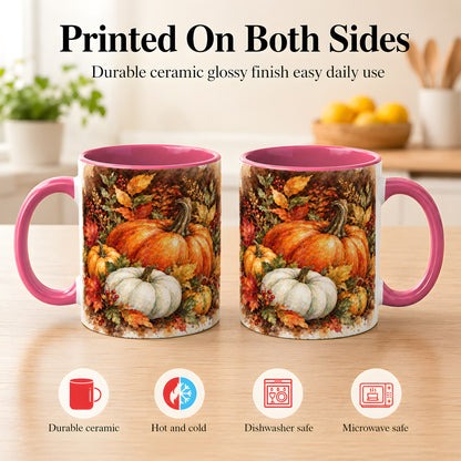 #pl[11oz|Pink] Autumn Pumpkin Harvest Coffee Mug, Fall Pumpkin Mug, Ceramic Cup