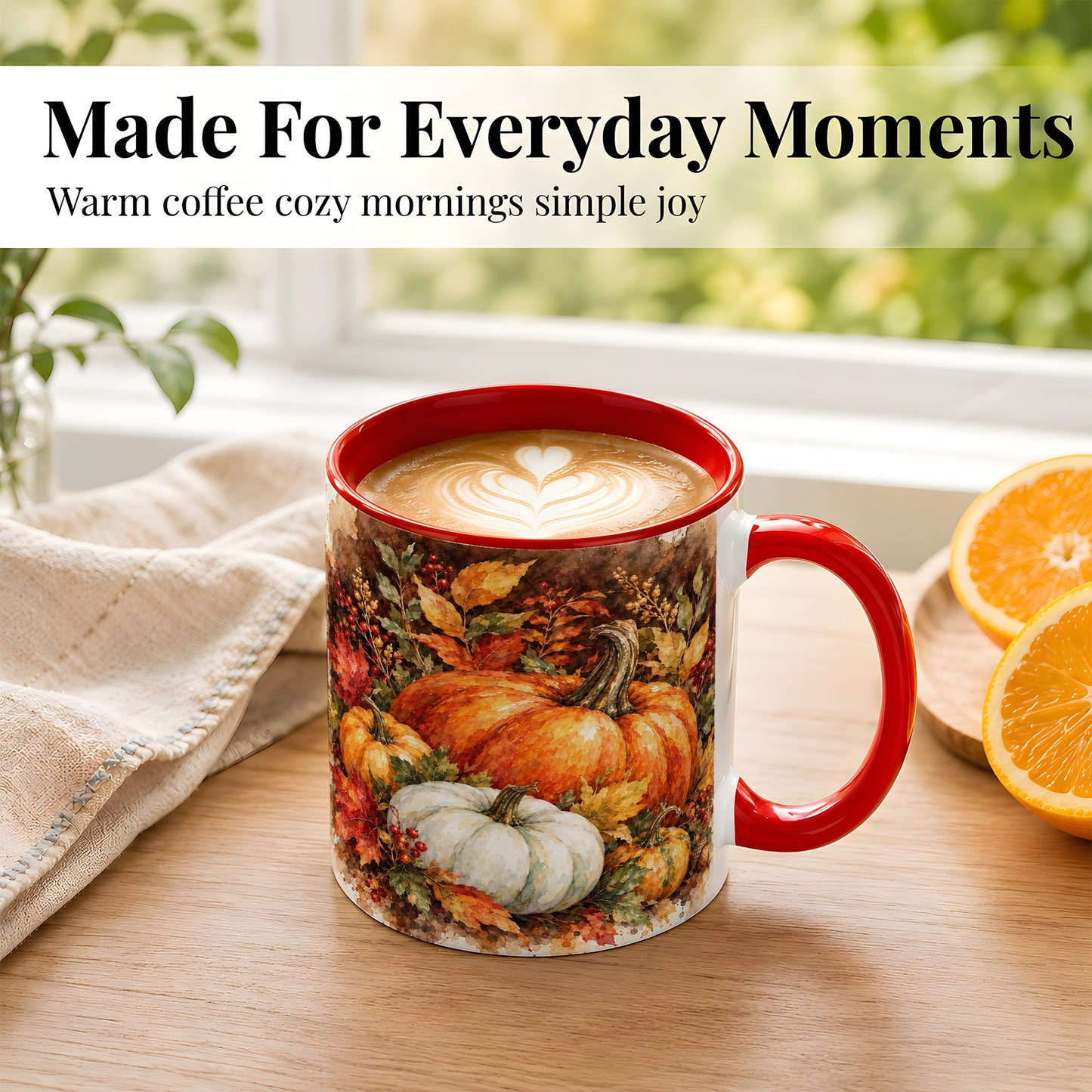 #pl[11oz|Red] Autumn Pumpkin Harvest Coffee Mug, Fall Pumpkin Mug, Ceramic Cup