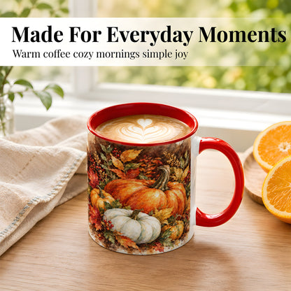#pl[11oz|Red] Autumn Pumpkin Harvest Coffee Mug, Fall Pumpkin Mug, Ceramic Cup