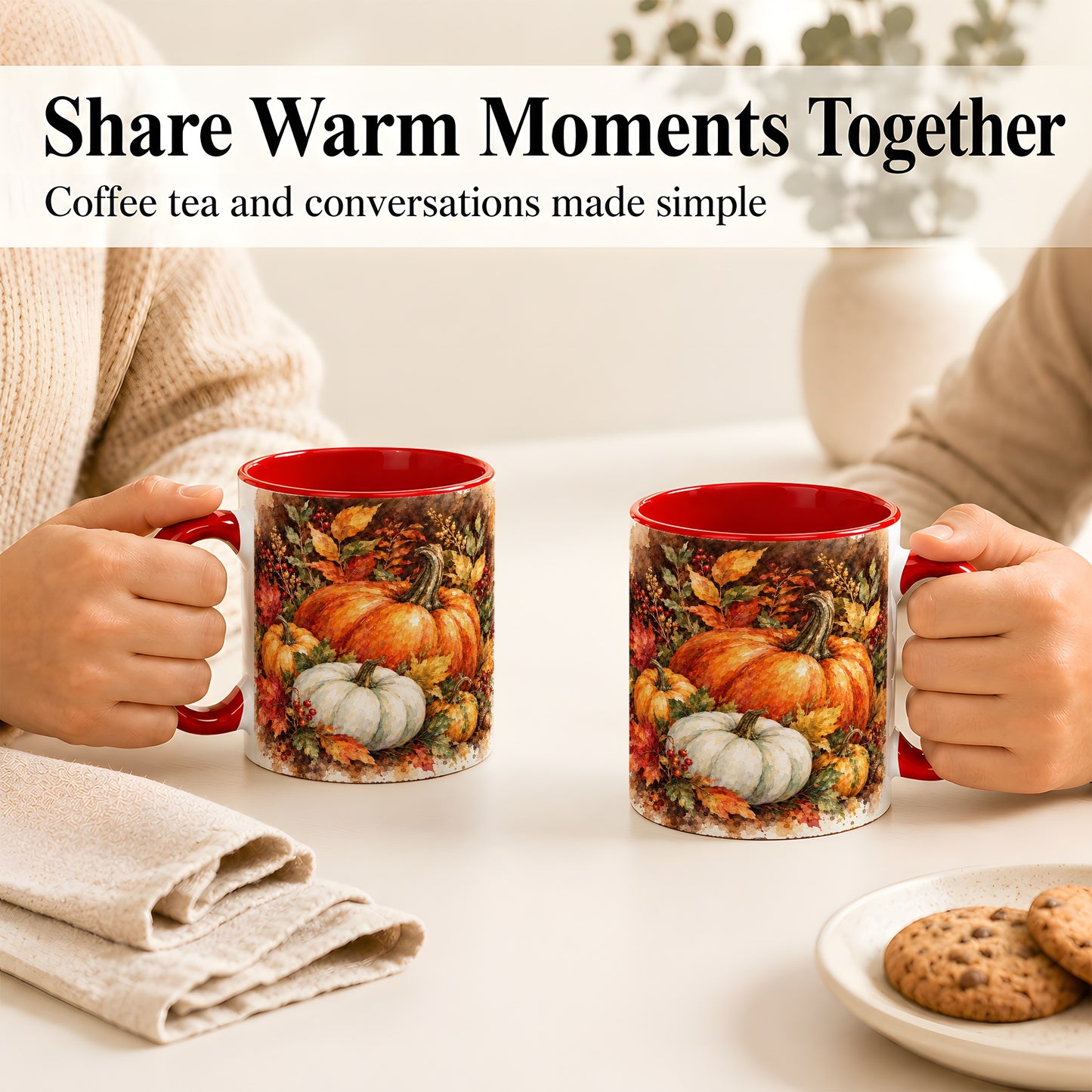 #pl[11oz|Red] Autumn Pumpkin Harvest Coffee Mug, Fall Pumpkin Mug, Ceramic Cup