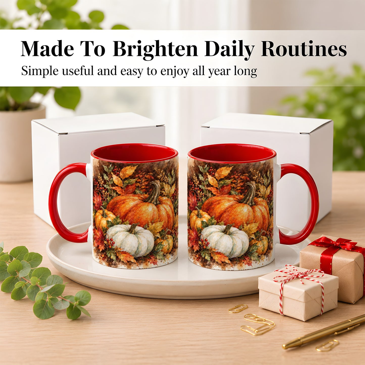 #pl[11oz|Red] Autumn Pumpkin Harvest Coffee Mug, Fall Pumpkin Mug, Ceramic Cup