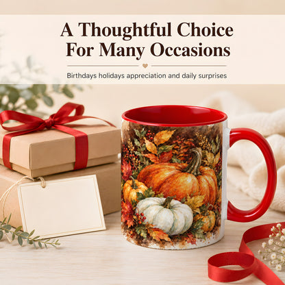 #pl[11oz|Red] Autumn Pumpkin Harvest Coffee Mug, Fall Pumpkin Mug, Ceramic Cup