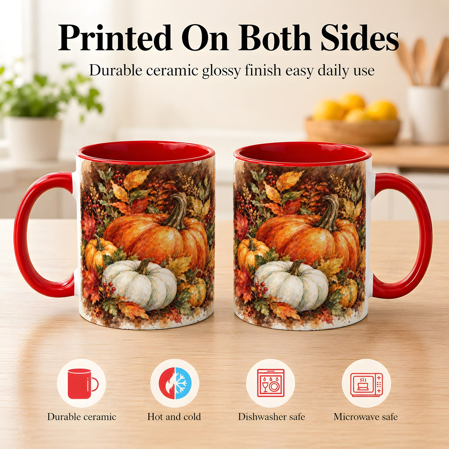 #pl[11oz|Red] Autumn Pumpkin Harvest Coffee Mug, Fall Pumpkin Mug, Ceramic Cup