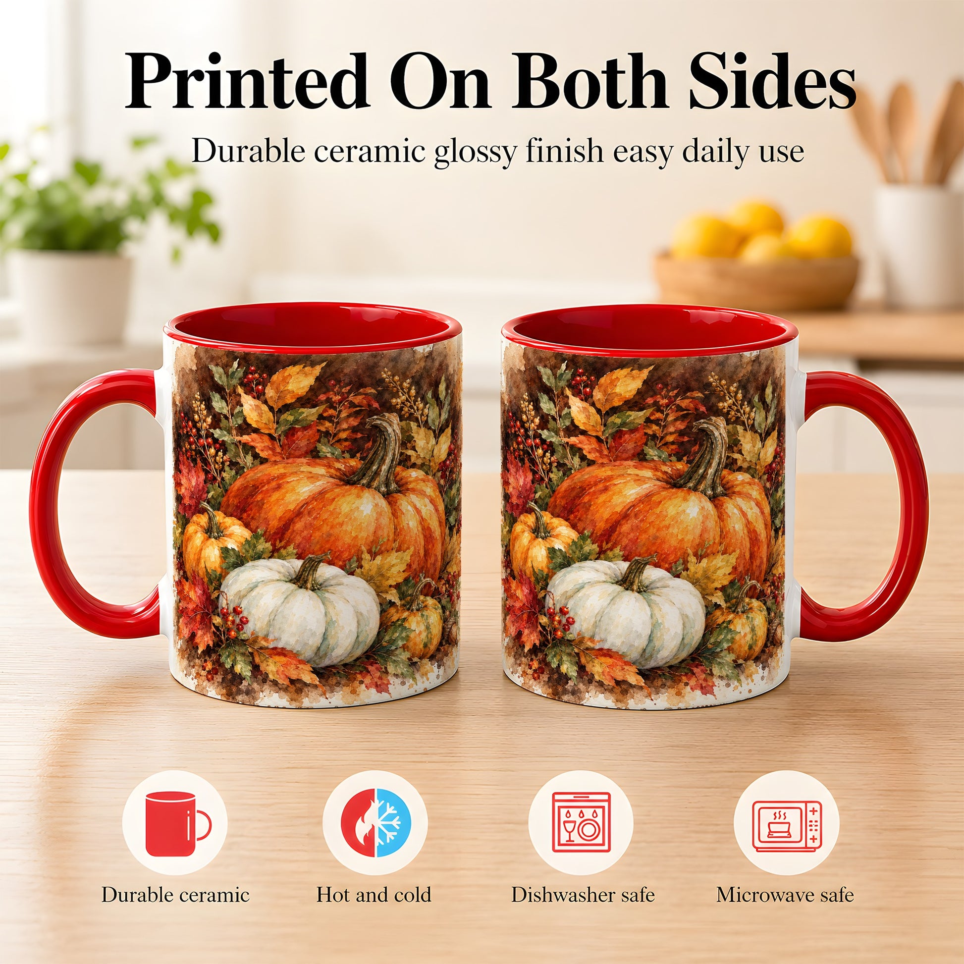 #pl[11oz|Red] Autumn Pumpkin Harvest Coffee Mug, Fall Pumpkin Mug, Ceramic Cup
