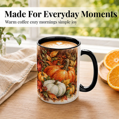 #pl[15oz|Black] Autumn Pumpkin Harvest Coffee Mug, Fall Pumpkin Mug, Ceramic Cup
