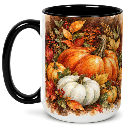 #pl[15oz|Black] Autumn Pumpkin Harvest Coffee Mug, Fall Pumpkin Mug, Ceramic Cup