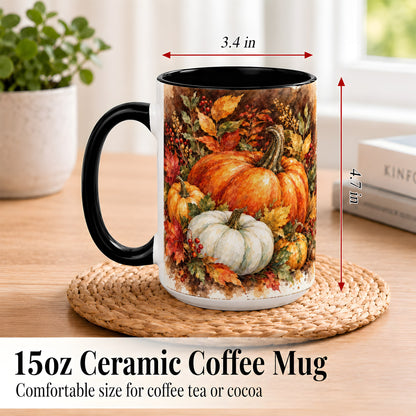 #pl[15oz|Black] Autumn Pumpkin Harvest Coffee Mug, Fall Pumpkin Mug, Ceramic Cup