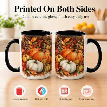 #pl[15oz|Black] Autumn Pumpkin Harvest Coffee Mug, Fall Pumpkin Mug, Ceramic Cup