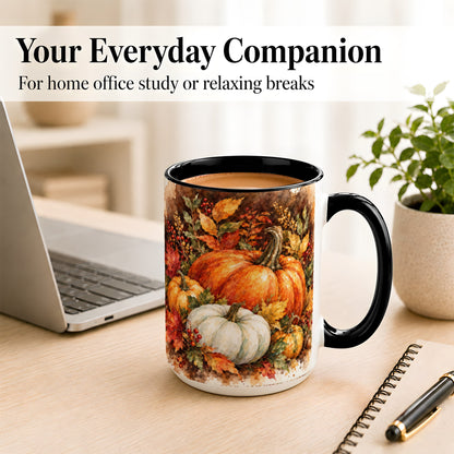 #pl[15oz|Black] Autumn Pumpkin Harvest Coffee Mug, Fall Pumpkin Mug, Ceramic Cup