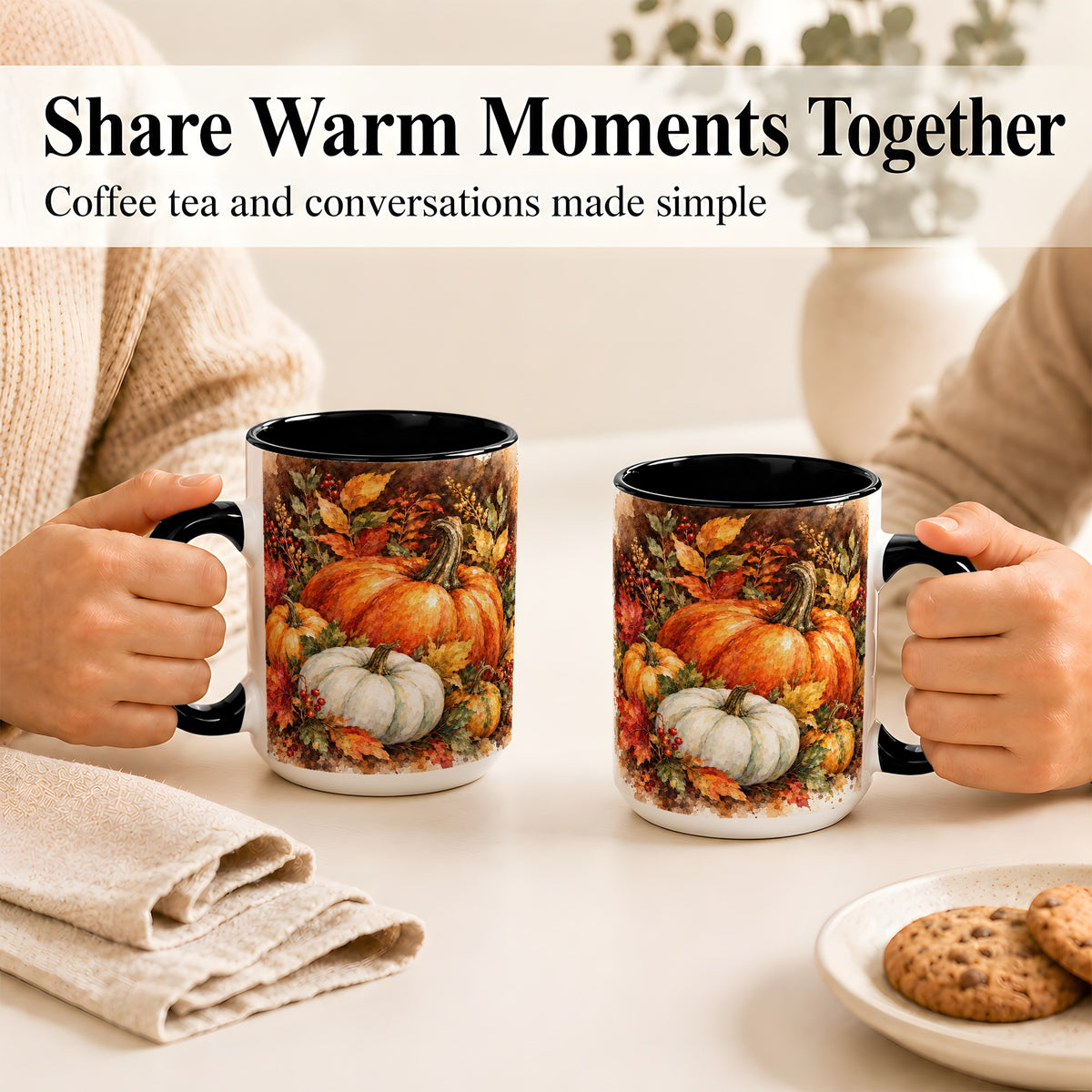 #pl[15oz|Black] Autumn Pumpkin Harvest Coffee Mug, Fall Pumpkin Mug, Ceramic Cup