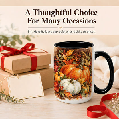 #pl[15oz|Black] Autumn Pumpkin Harvest Coffee Mug, Fall Pumpkin Mug, Ceramic Cup