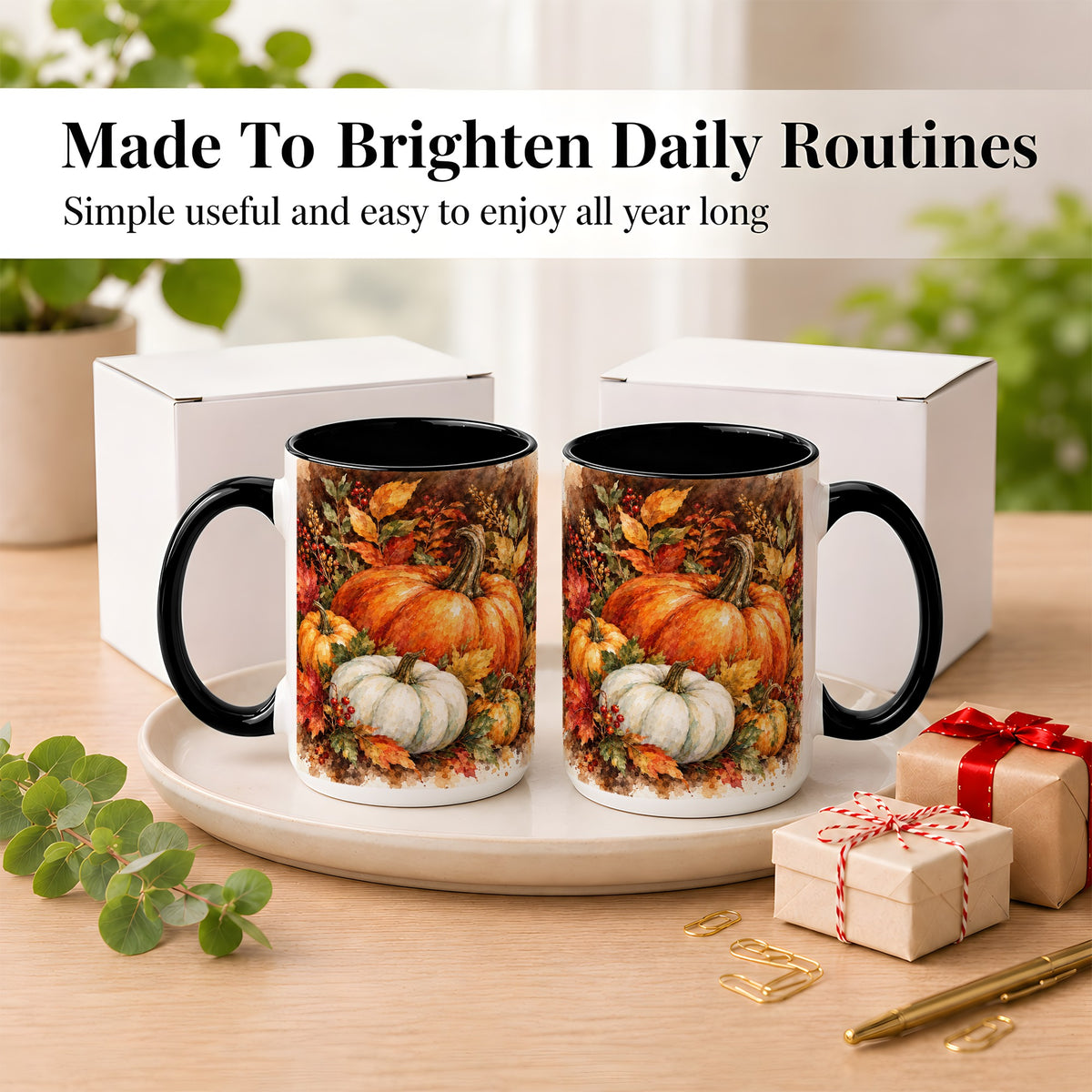 #pl[15oz|Black] Autumn Pumpkin Harvest Coffee Mug, Fall Pumpkin Mug, Ceramic Cup