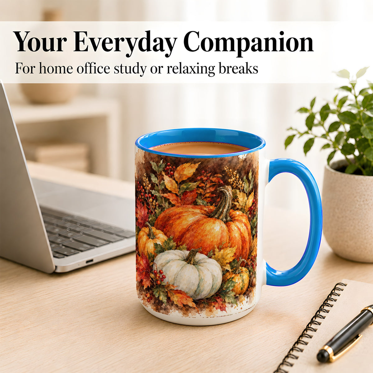 #pl[15oz|Blue] Autumn Pumpkin Harvest Coffee Mug, Fall Pumpkin Mug, Ceramic Cup