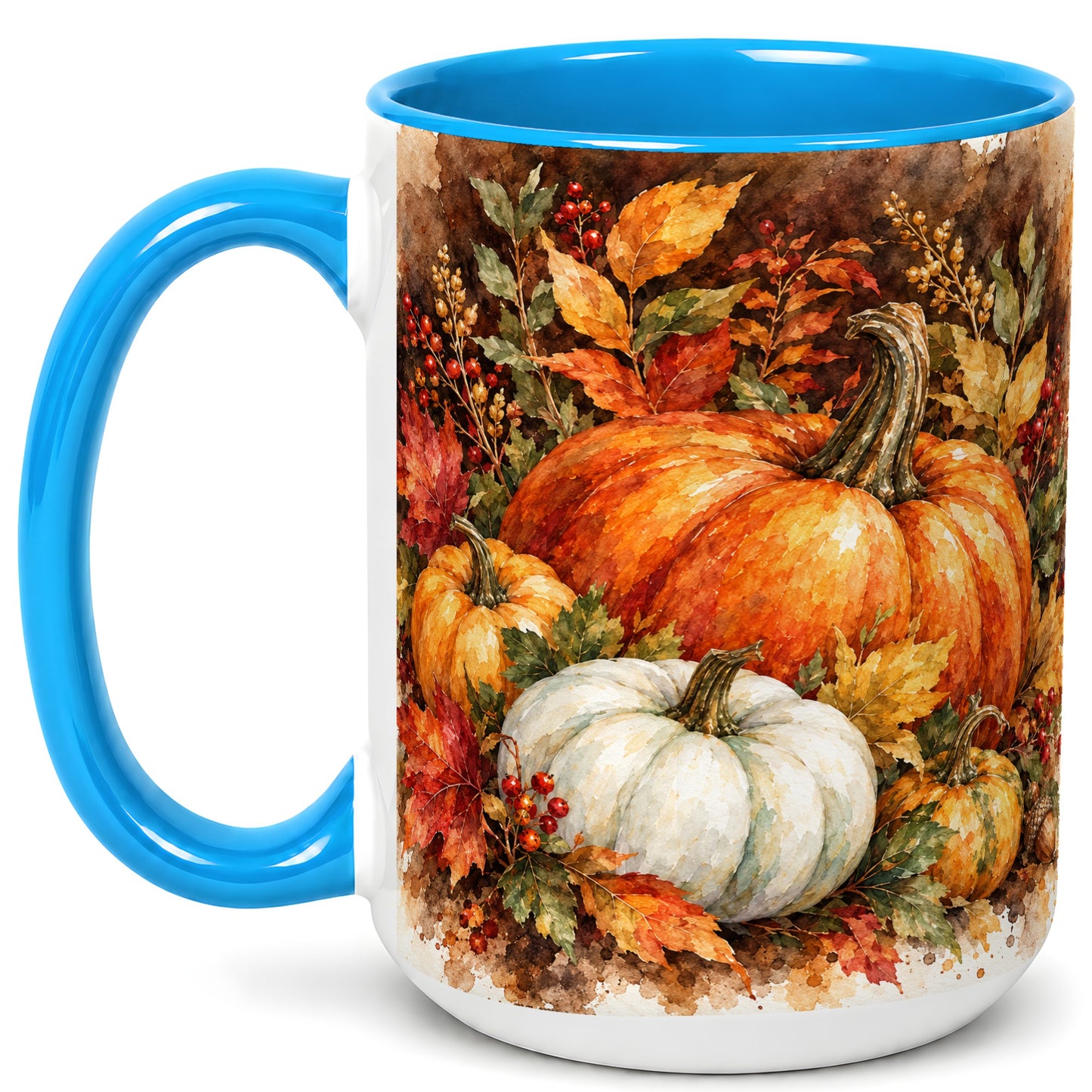 #pl[15oz|Blue] Autumn Pumpkin Harvest Coffee Mug, Fall Pumpkin Mug, Ceramic Cup