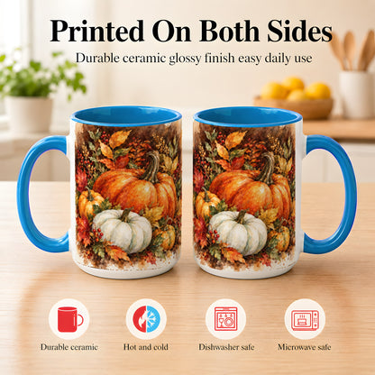 #pl[15oz|Blue] Autumn Pumpkin Harvest Coffee Mug, Fall Pumpkin Mug, Ceramic Cup